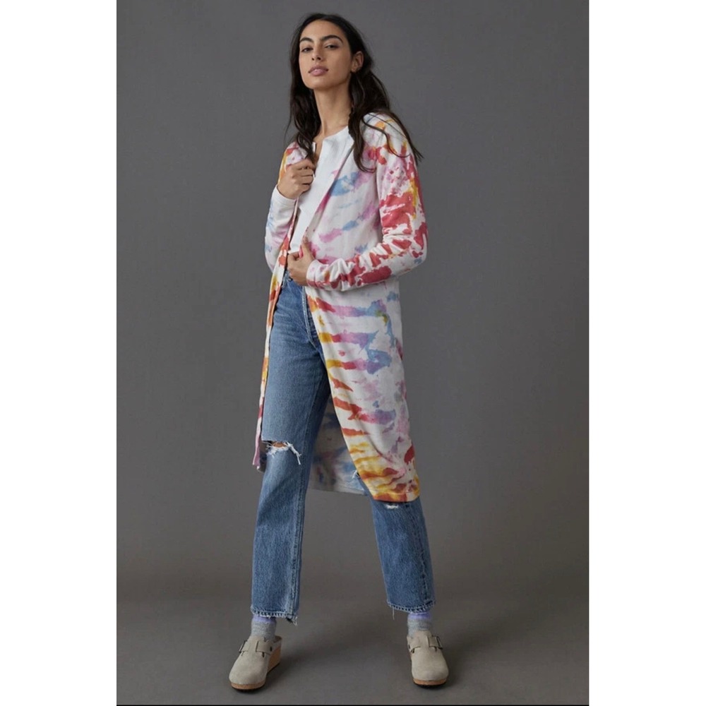 Anthropologie Electric Yoga Tie Dye Longline Hooded Cardigan XS Sweater‎ Coat